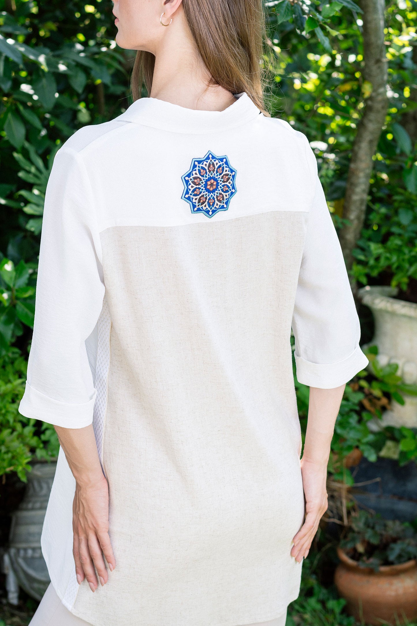 Beige Oversized Shirt with Embroidery