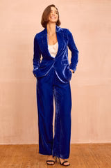 Asha Azure Blue Velvet Blazer by Aspiga London