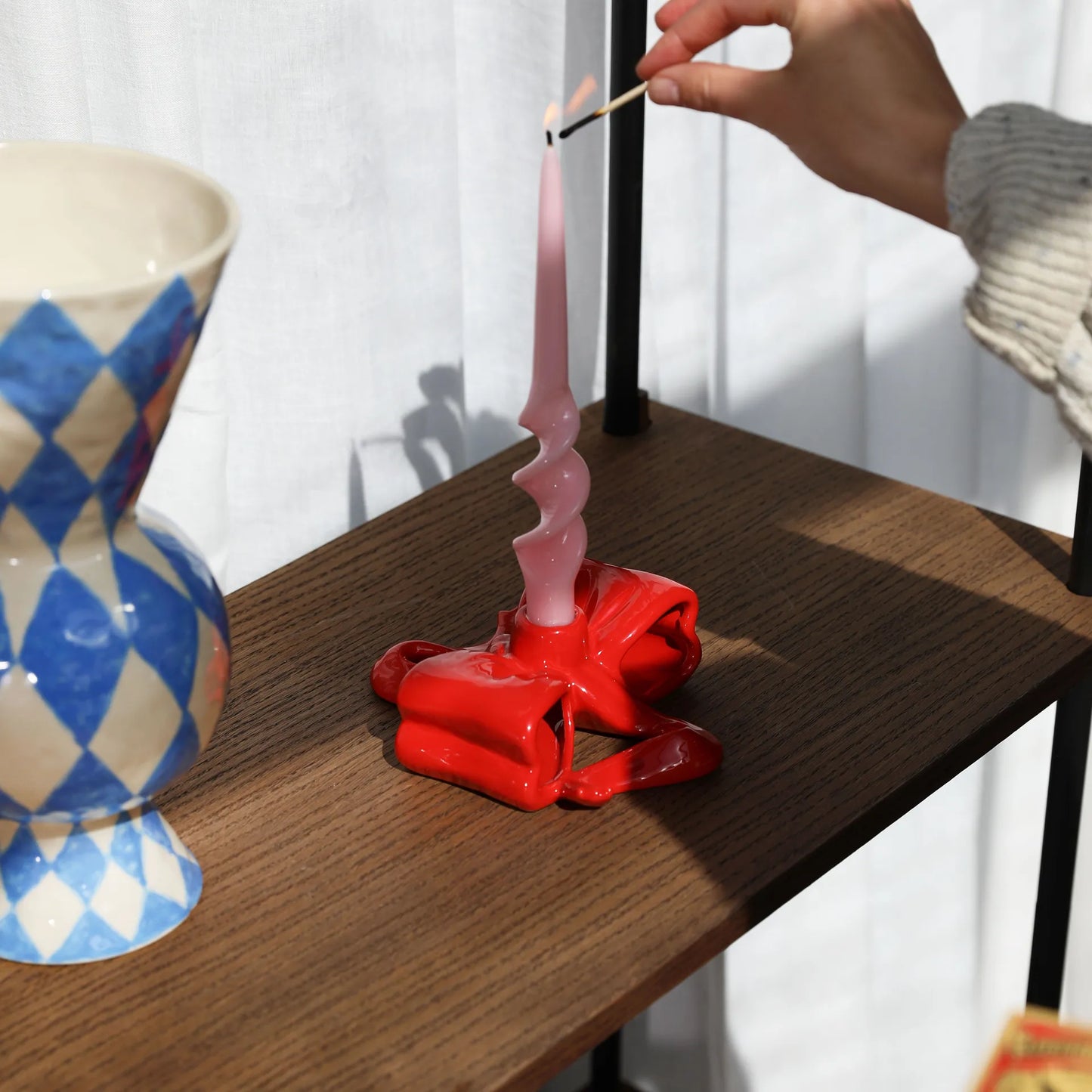 Ribbon Candle Holder Red