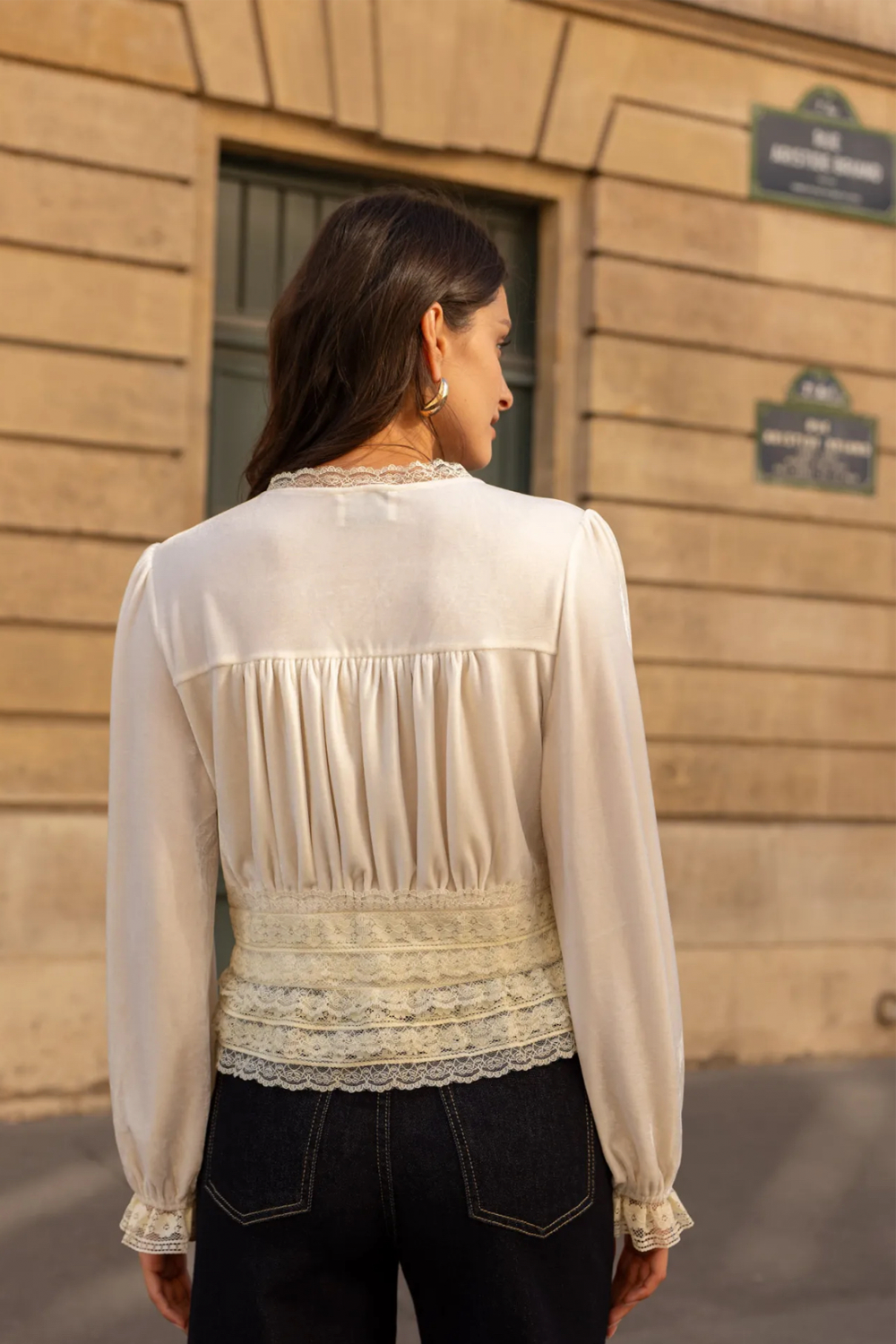 The Ecru Velvet Top with Button Detail