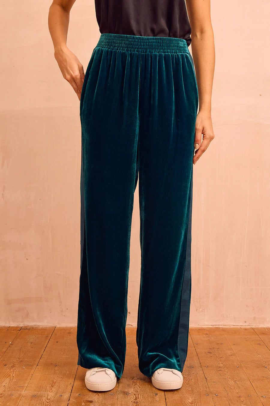 Asha Teal Velvet Trousers by Aspiga London