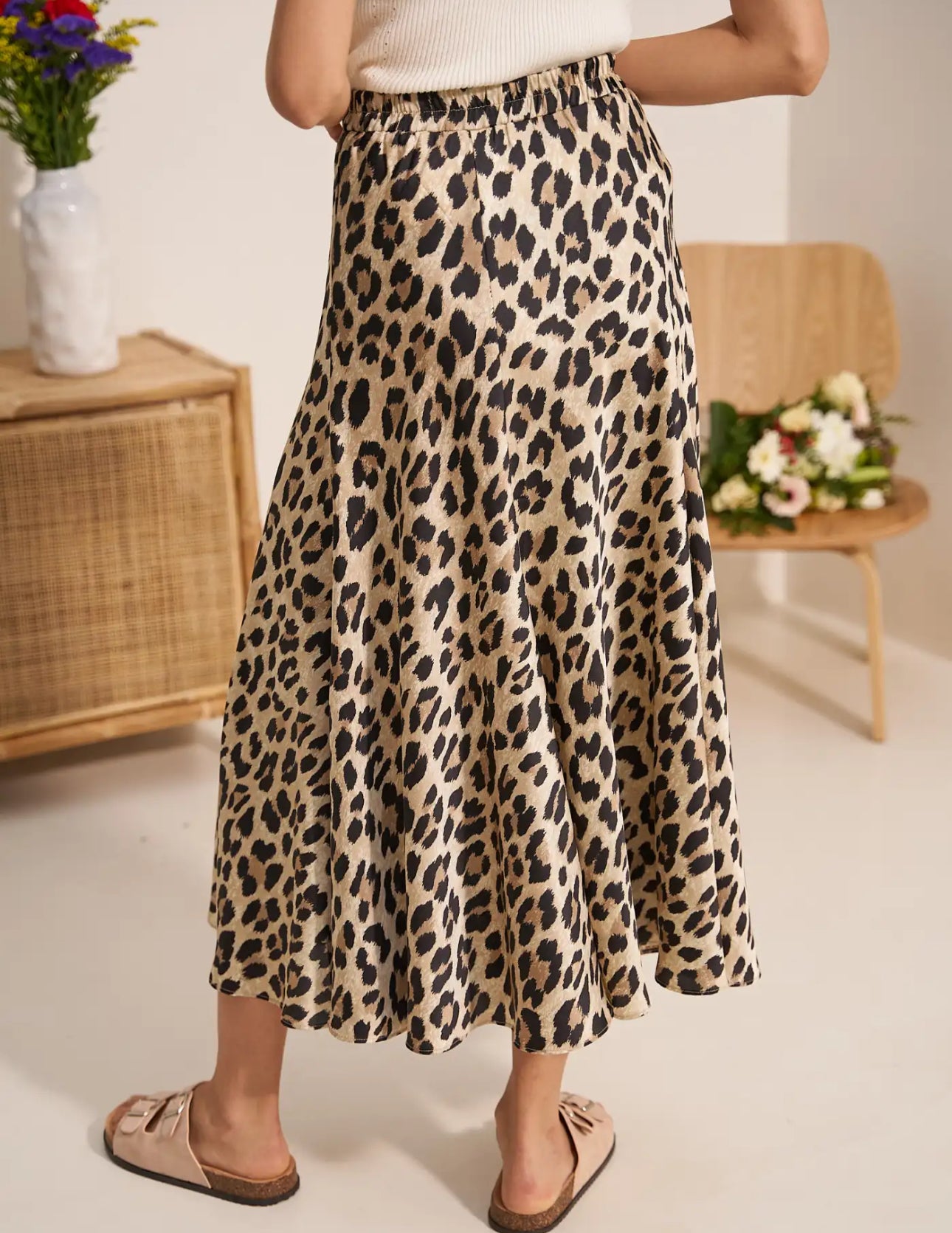 Leopard Silk Pleated Skirt