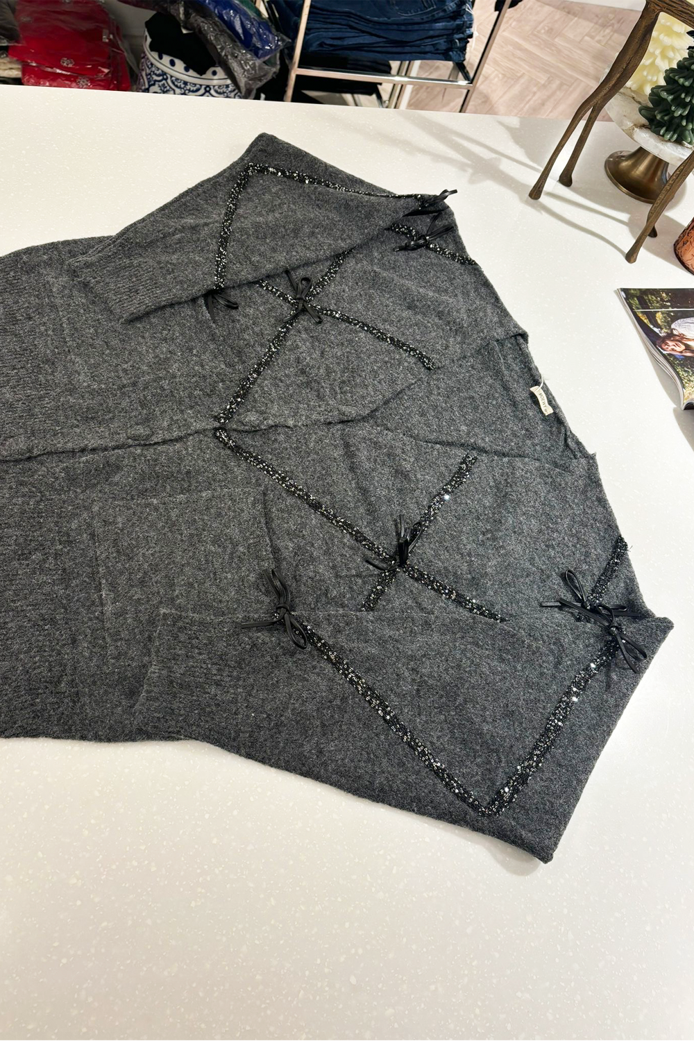 The Genevive Grey Glitter Sweater