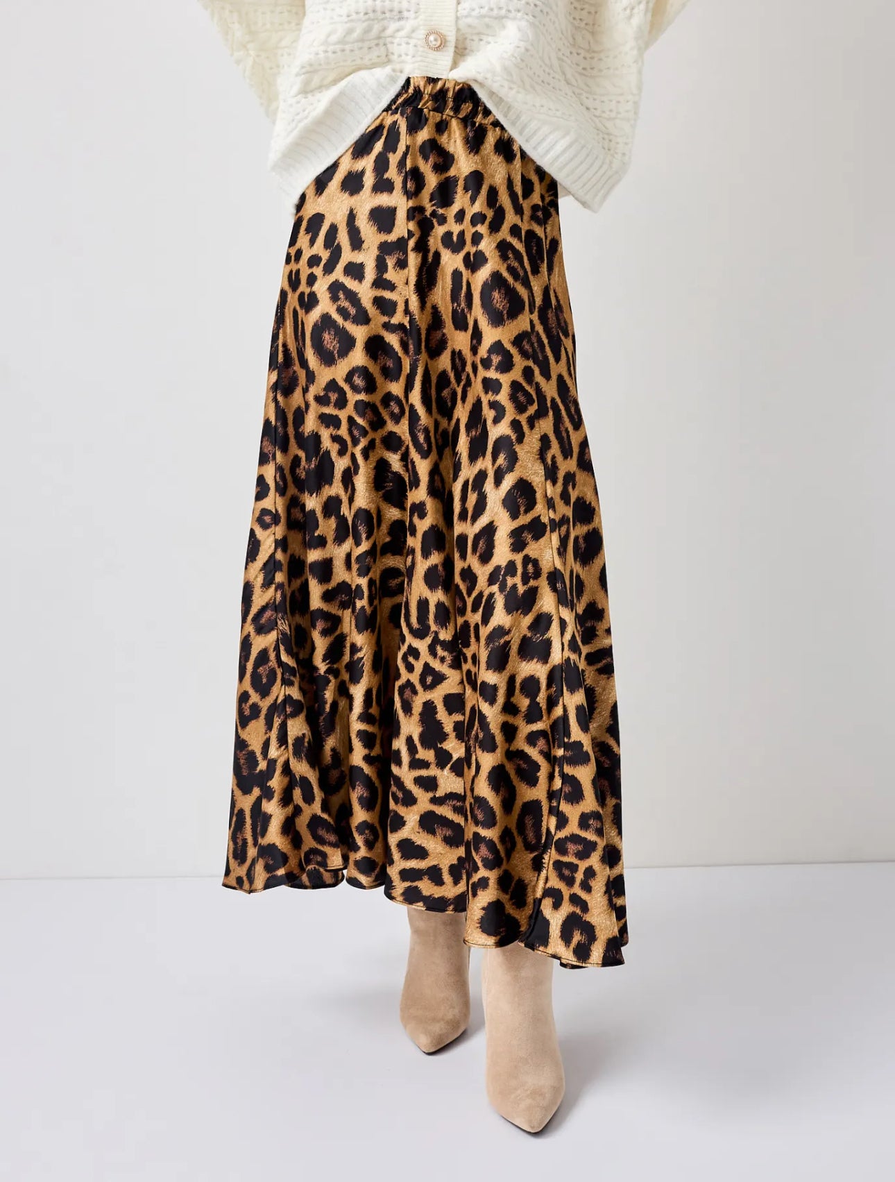 Leopard Silk Pleated Skirt
