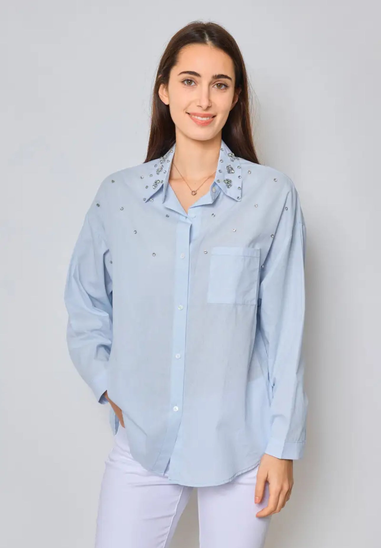 Shirt with Swarovski Collar