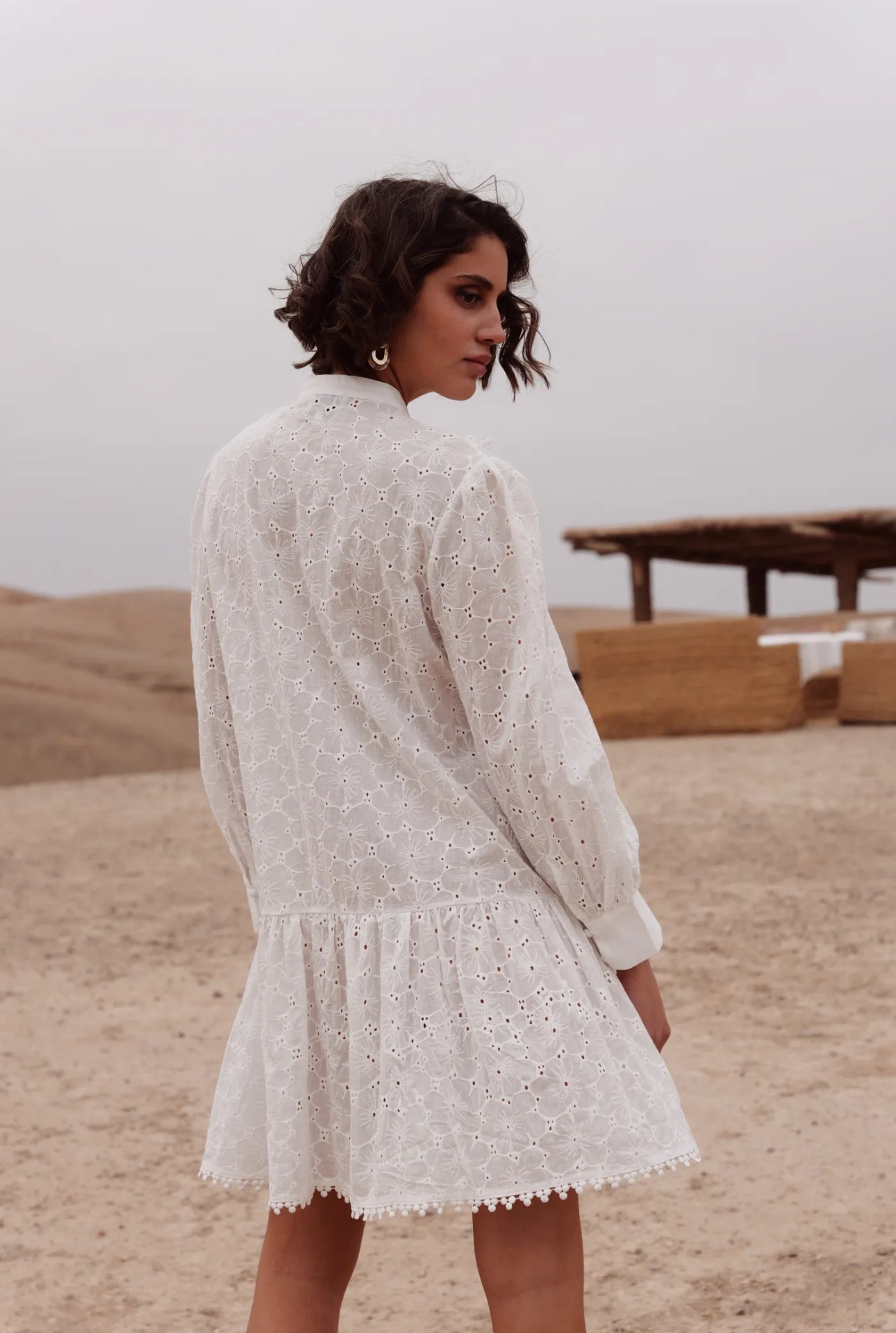 Cotton Button Dress in Broderie Anglaise