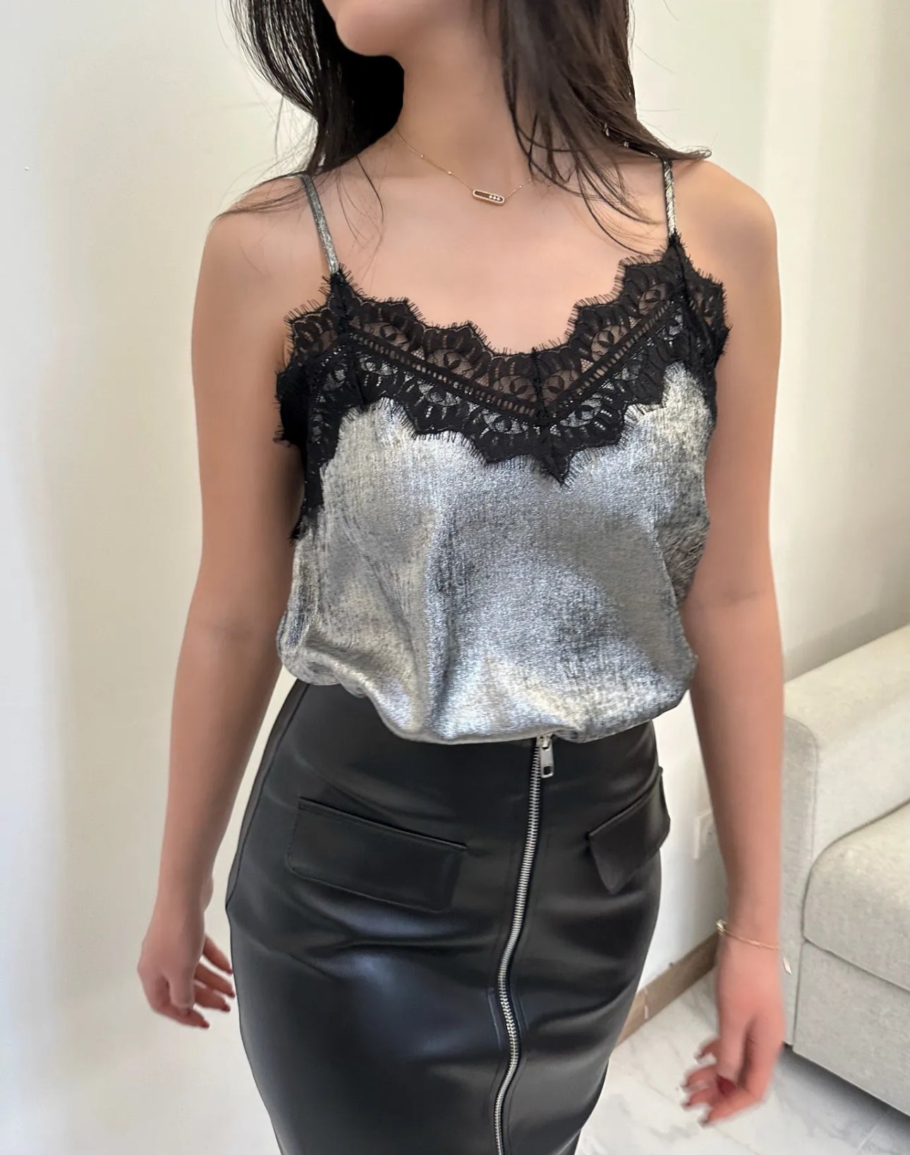 Black Satin Lace Cami