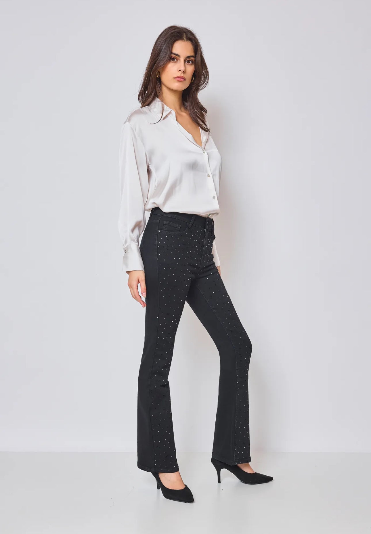 Black Denim Stud Flare Jeans