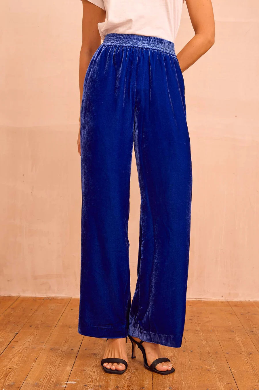 Asha Azure Blue Velvet Trousers by Aspiga London