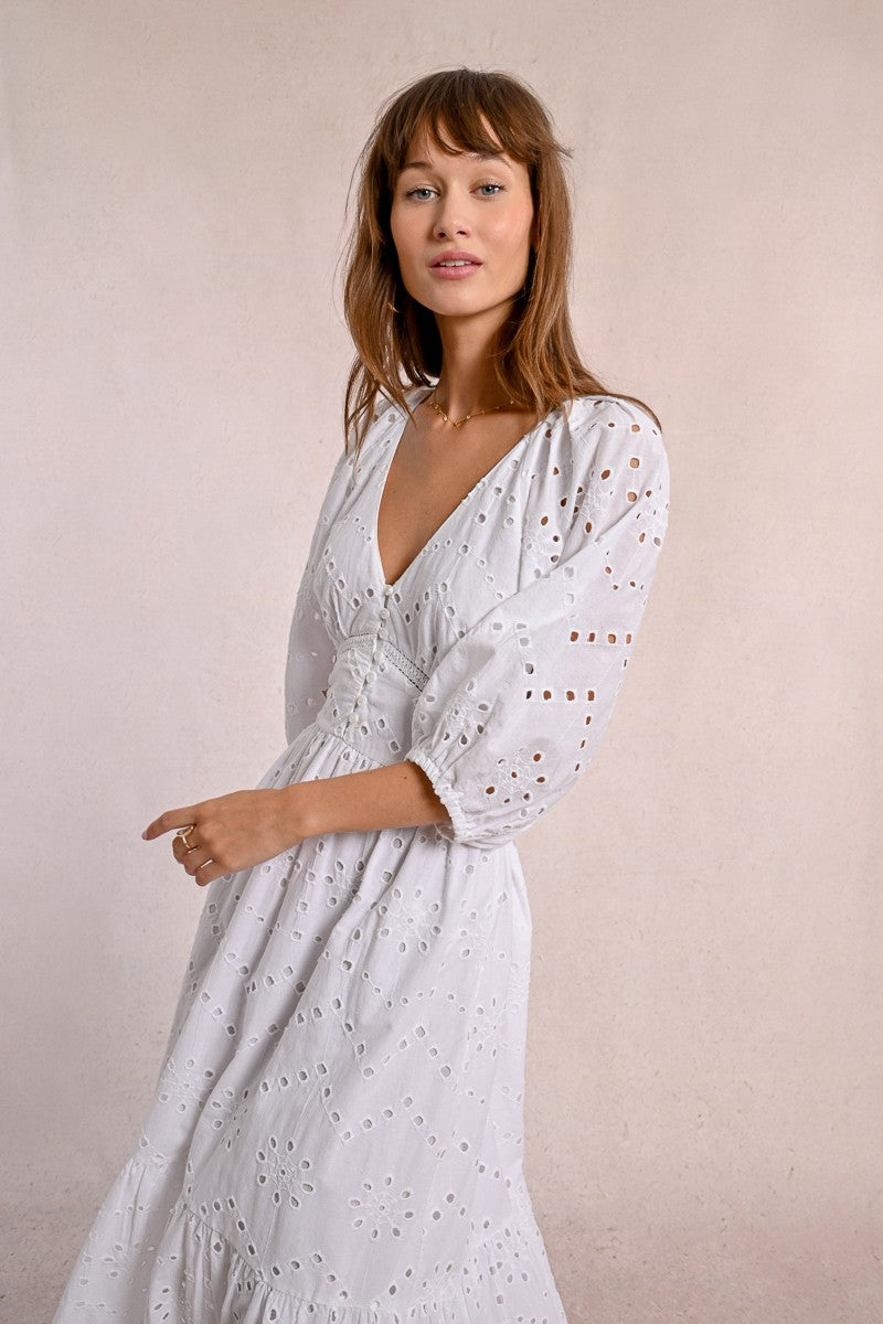 Broderie Anglaise Dress in Optic White