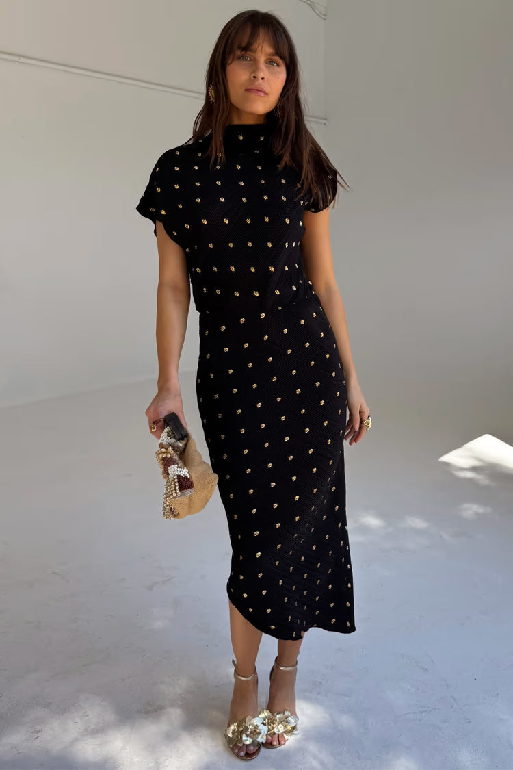 Black Plisée Desiree Dress