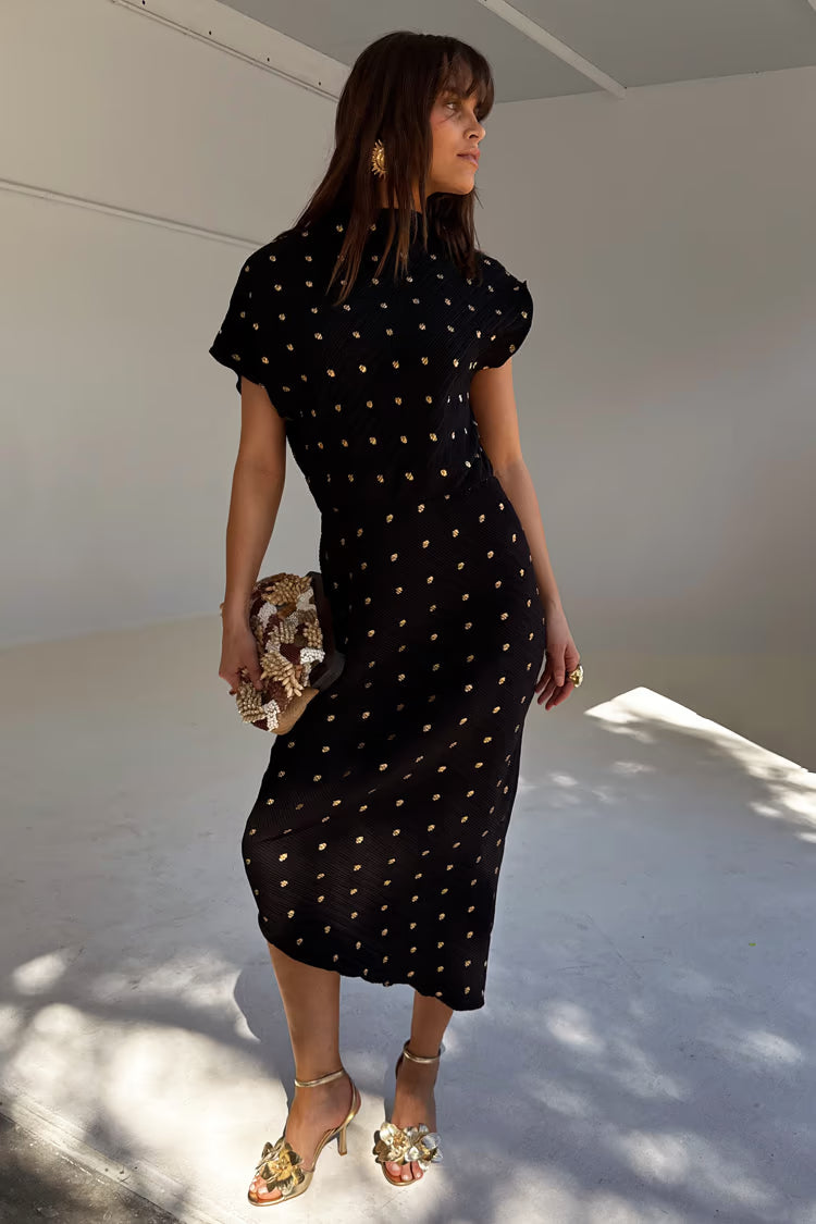Black Plisée Desiree Dress