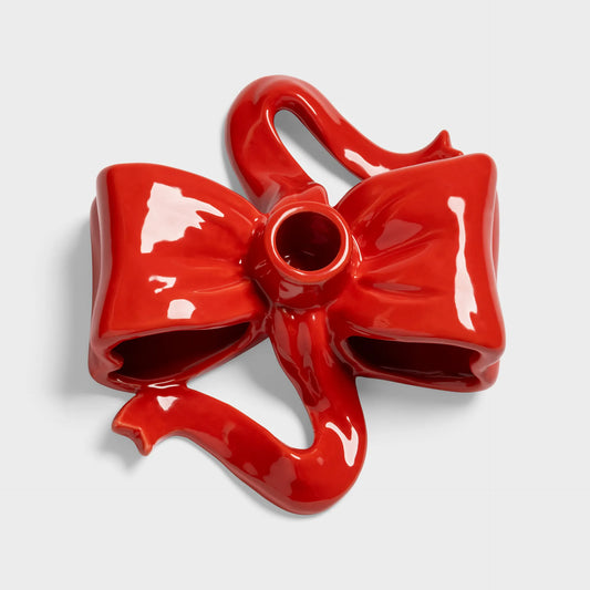 Ribbon Candle Holder Red