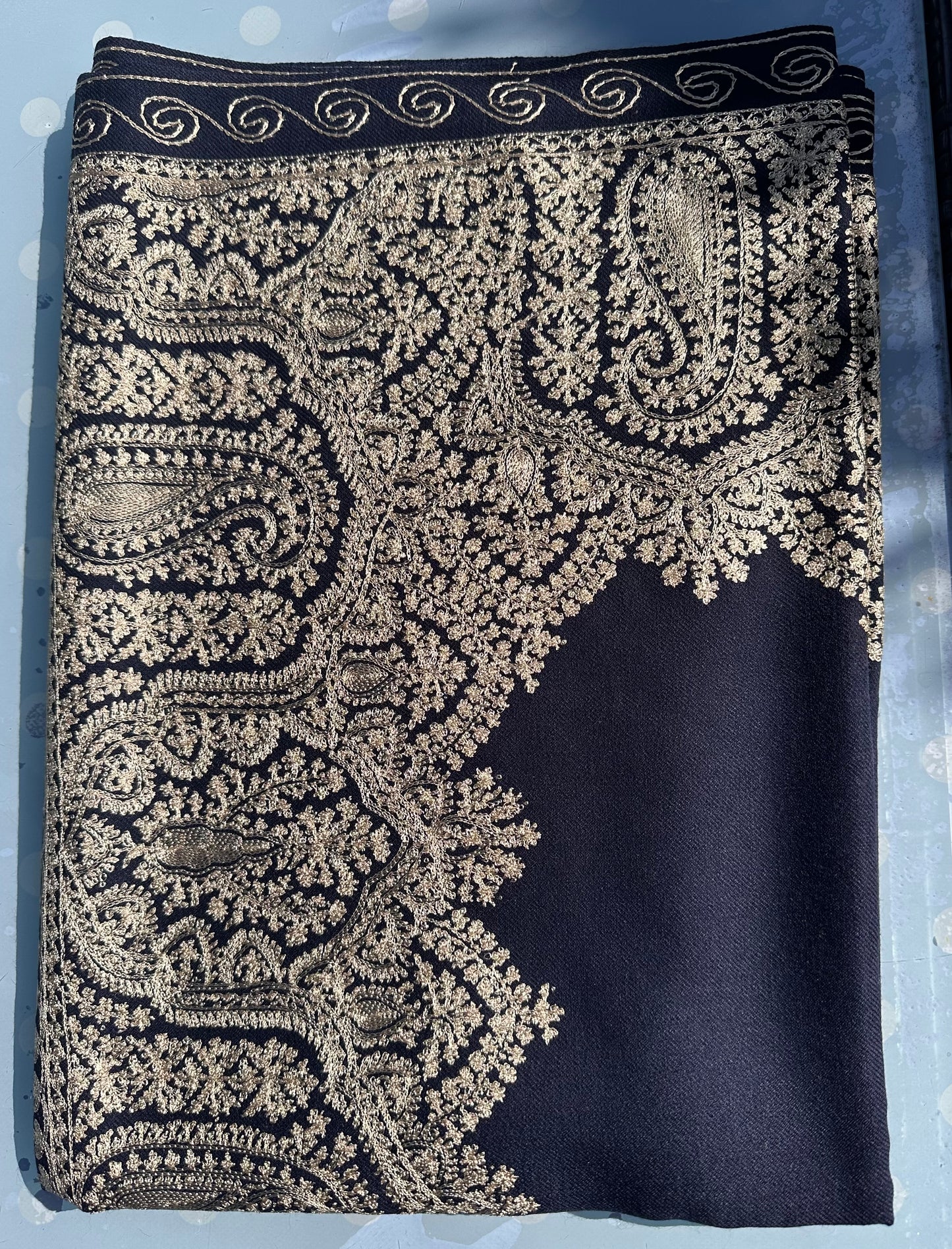 Prianka Midnight and Gold Hand Embroidered Wrap