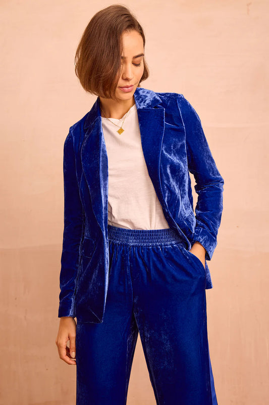 Asha Azure Blue Velvet Blazer by Aspiga London