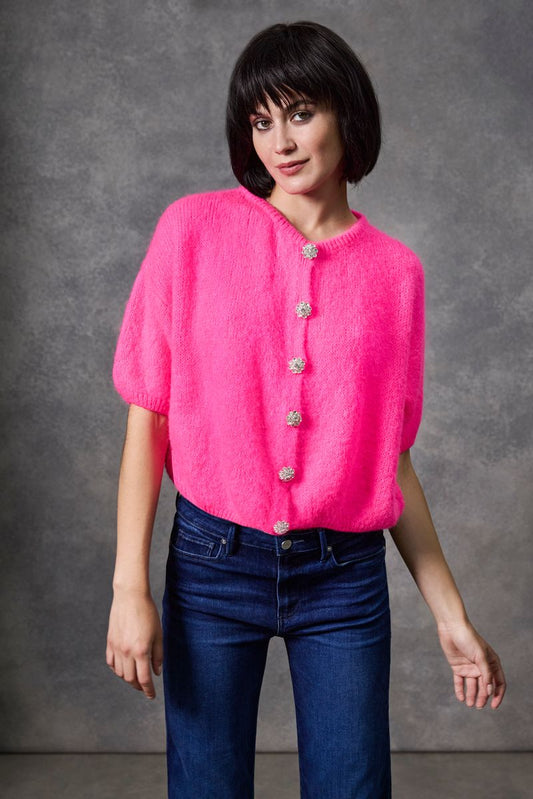The Eva Short Sleeve Crystal Button Cardigan