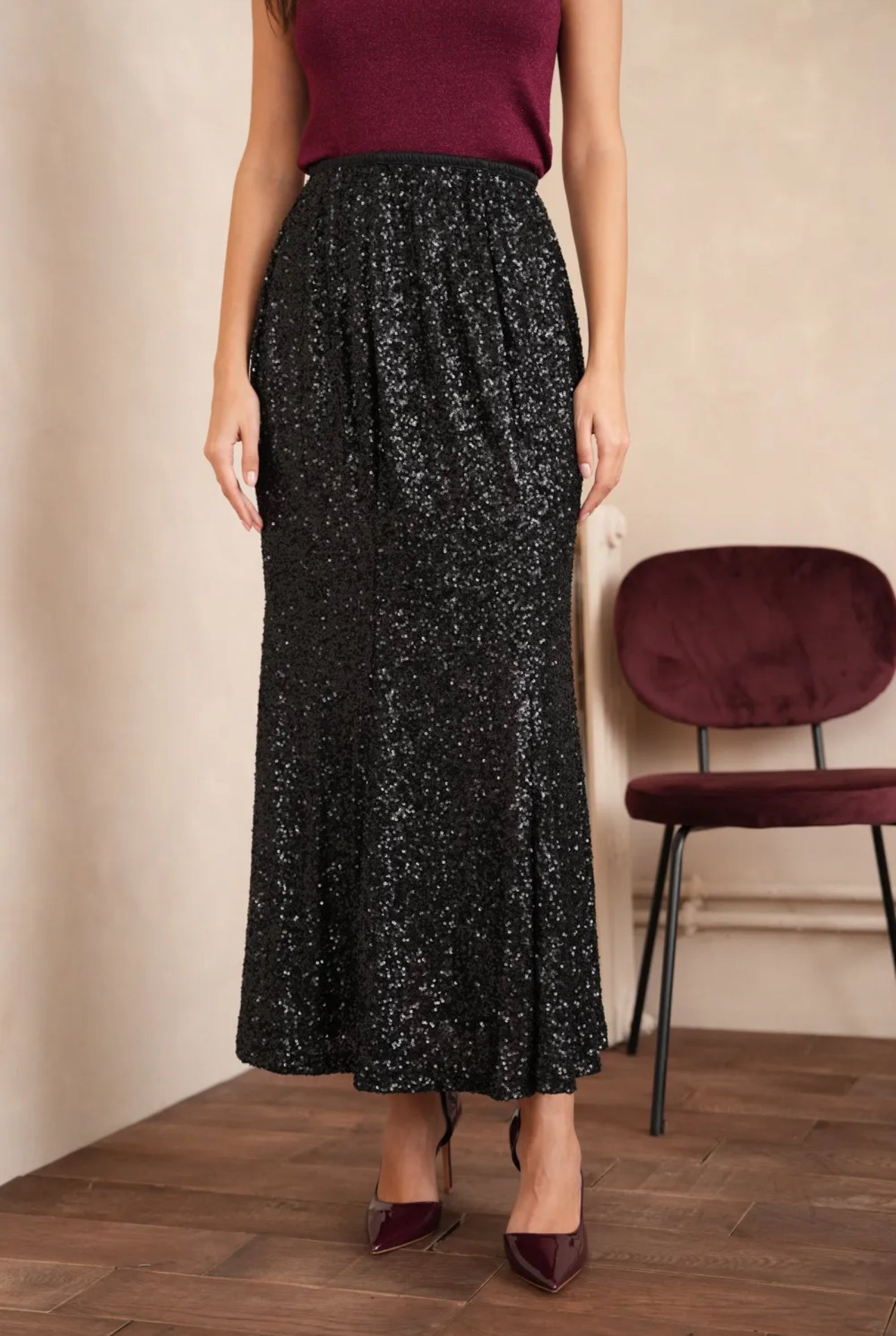 Petra Black Onyx Sequin Skirt