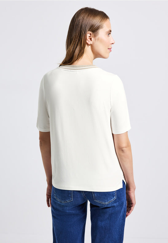Shirt with Taupe Rib Collar
