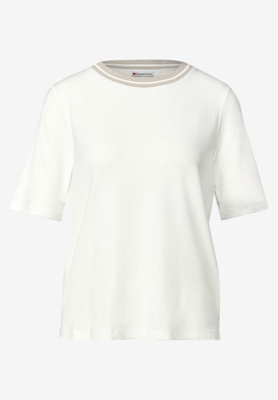 Shirt with Taupe Rib Collar