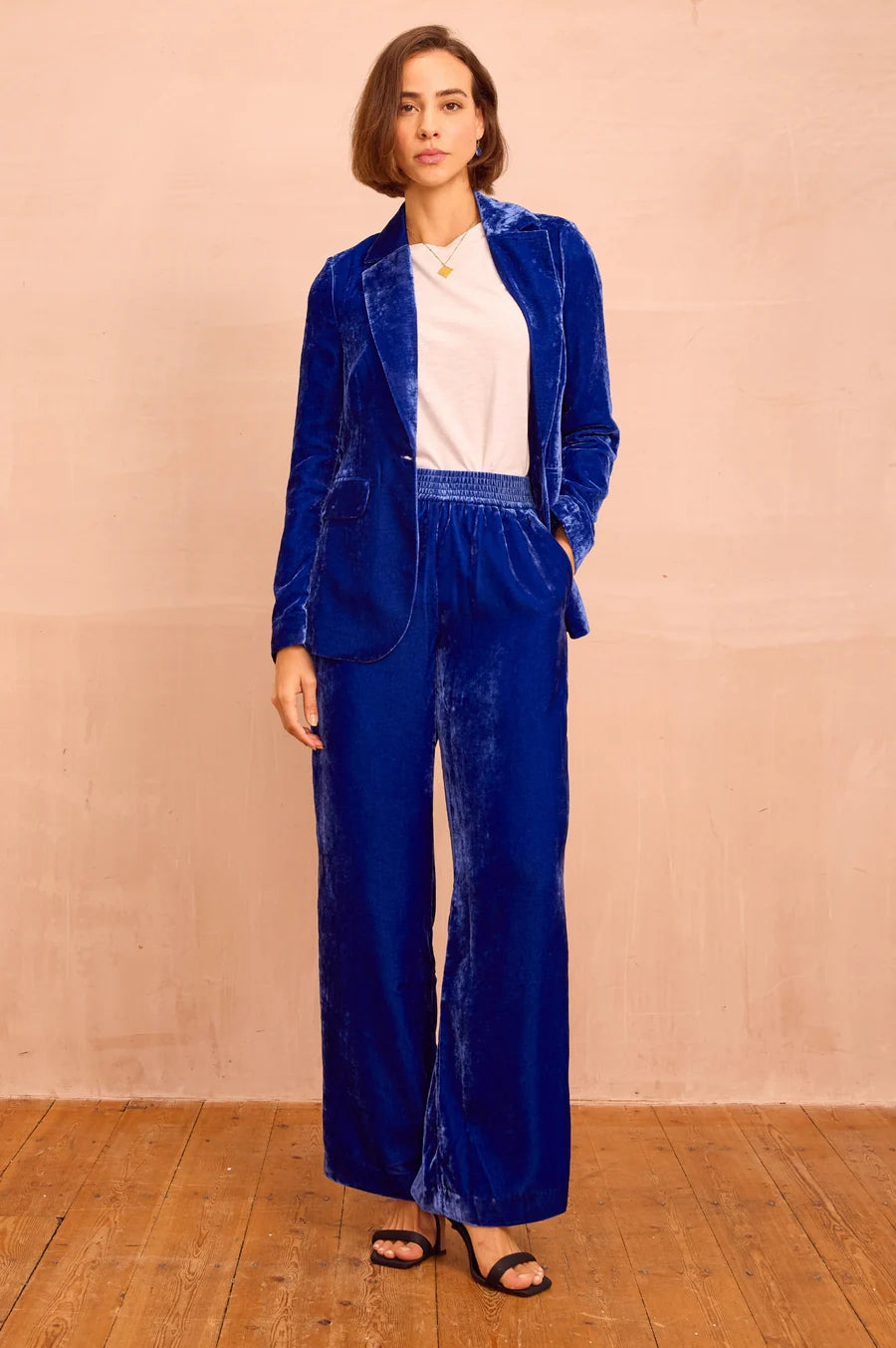 Asha Azure Blue Velvet Blazer by Aspiga London