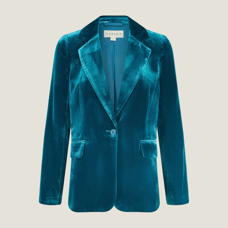 Asha Teal Velvet Blazer by Aspiga London