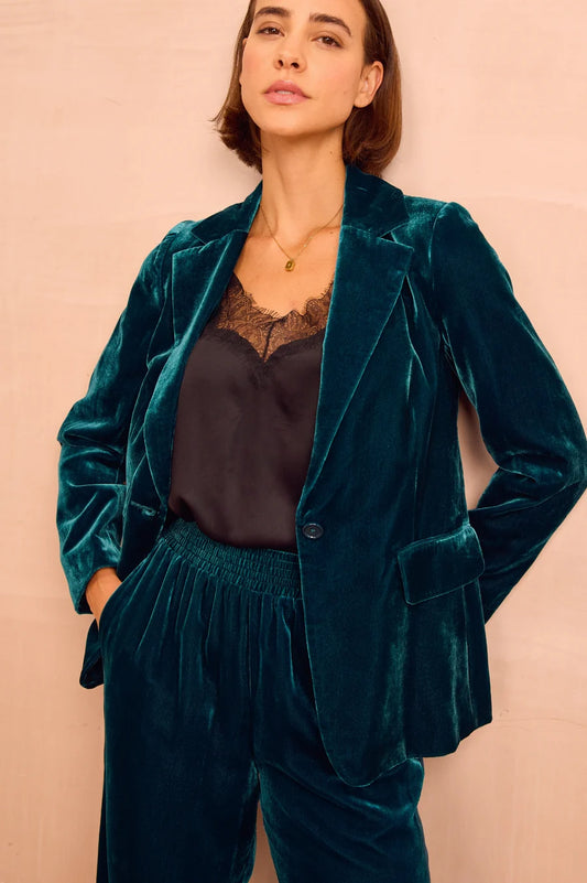 Asha Teal Velvet Blazer by Aspiga London