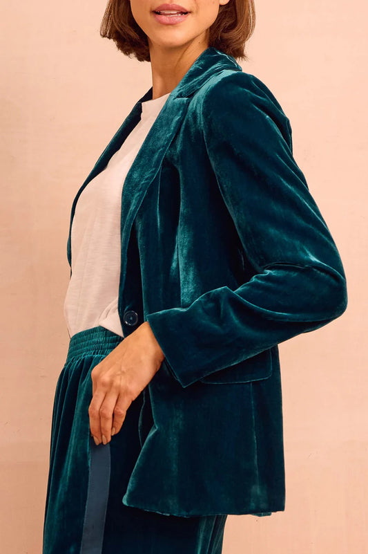Asha Teal Velvet Trousers by Aspiga London