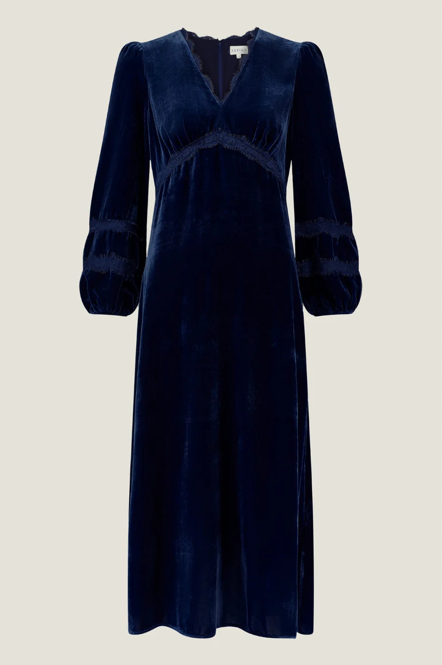 Lorna Navy Velvet Lace Dress by Aspiga London