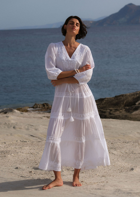 The Azul Kaftan in Optic White