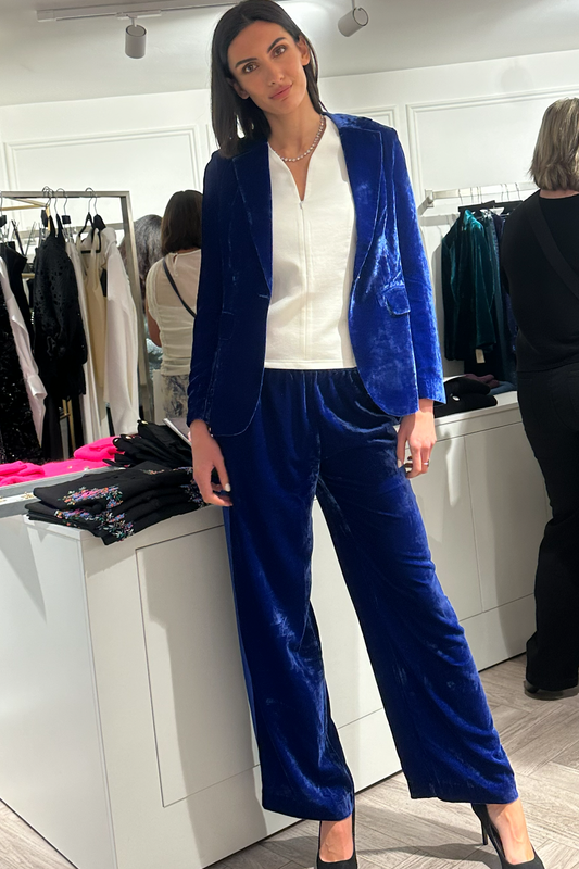Asha Azure Blue Velvet Trousers by Aspiga London