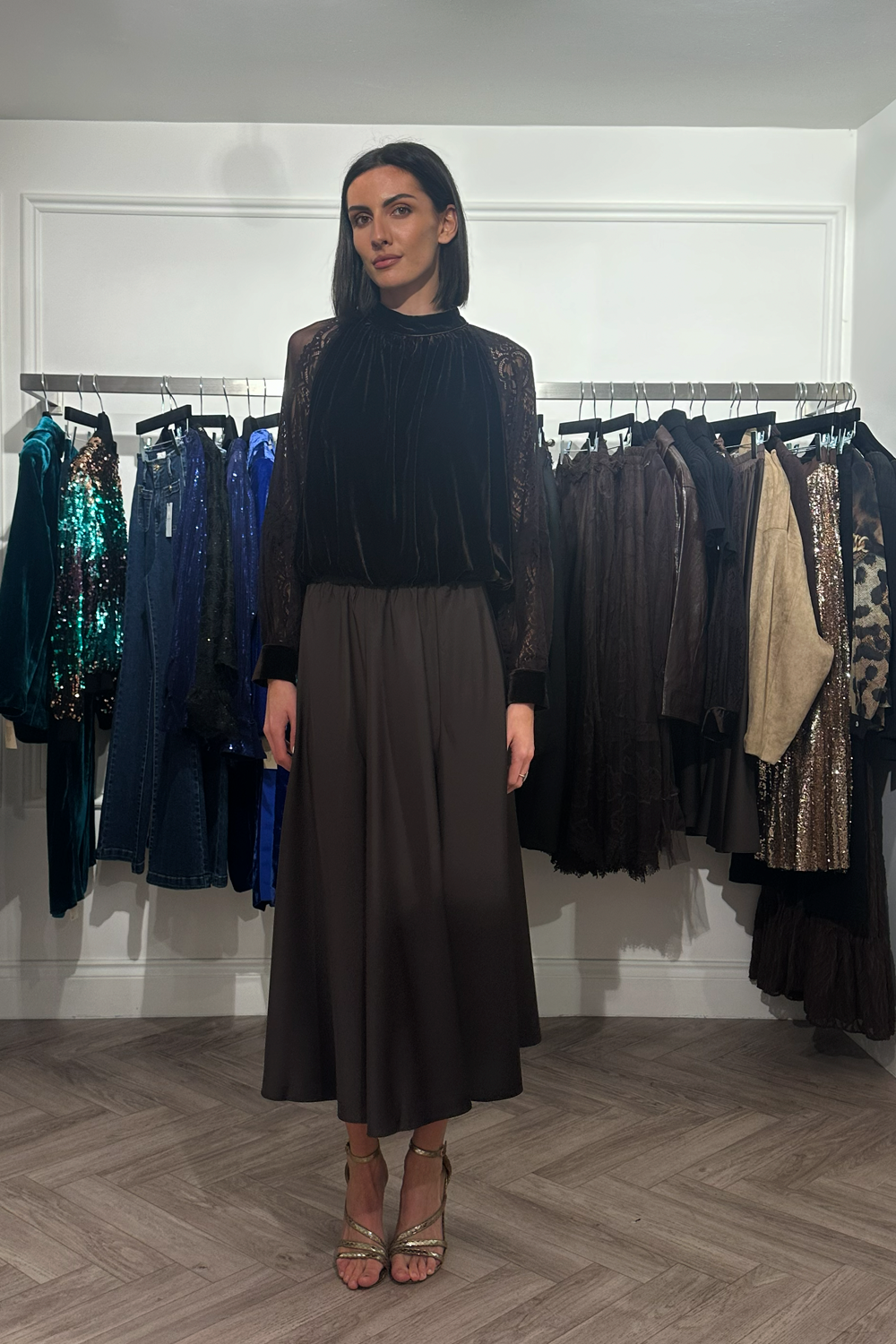 Velvet Top with Lace Appliqué