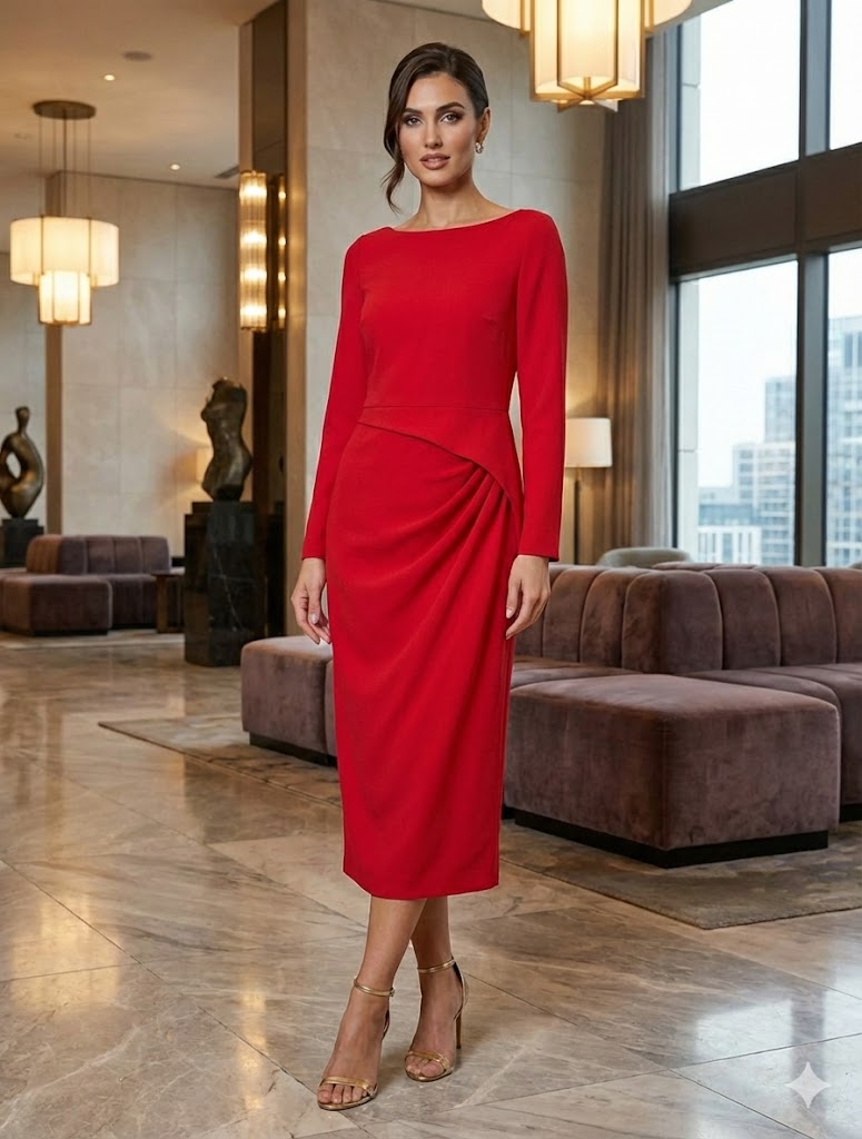 Craina Crimson Midi Dress