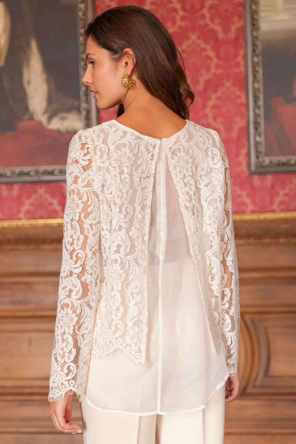 The Crista Ivory Sheer Lace Top