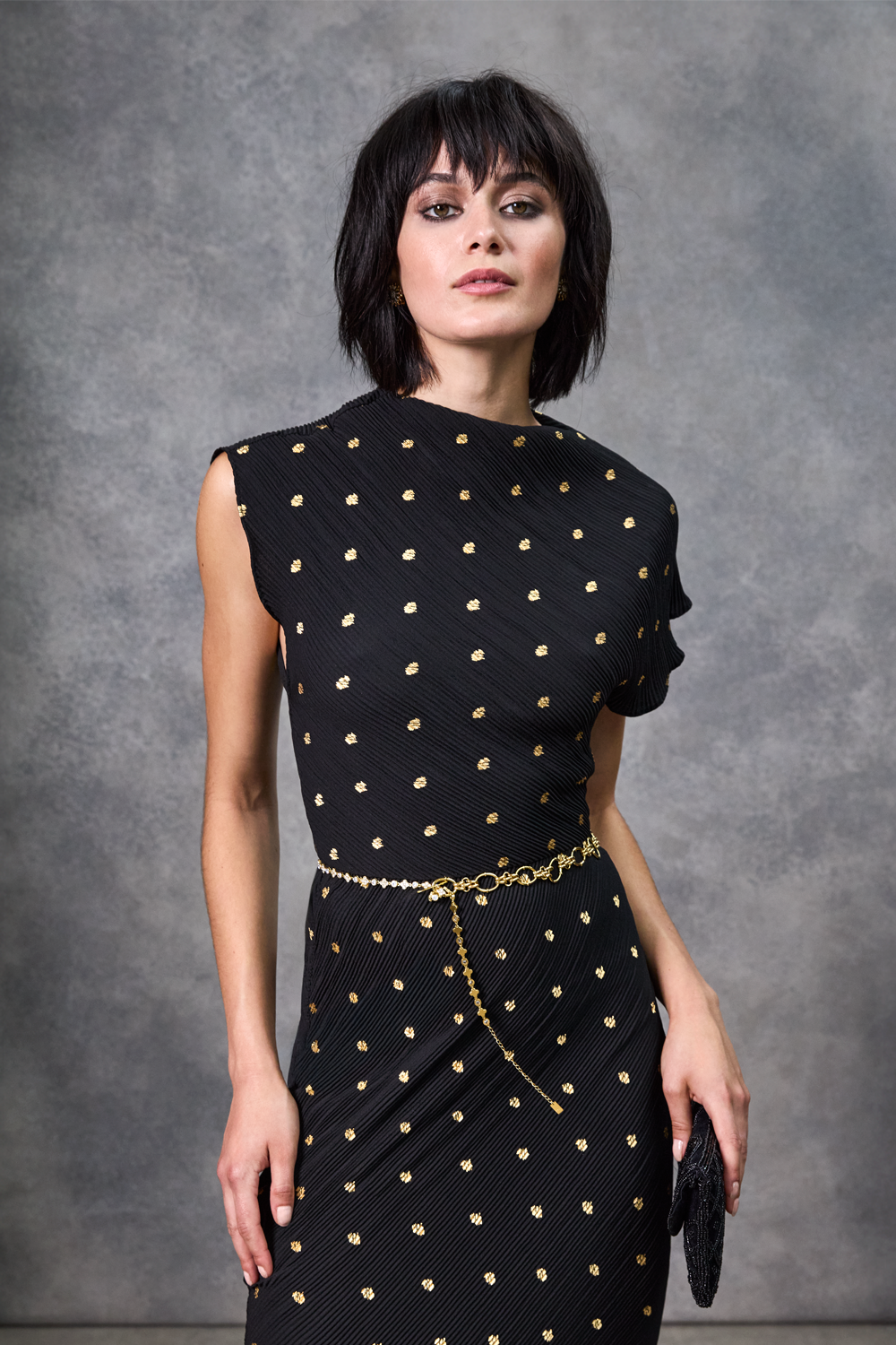 Black Plisée Desiree Dress