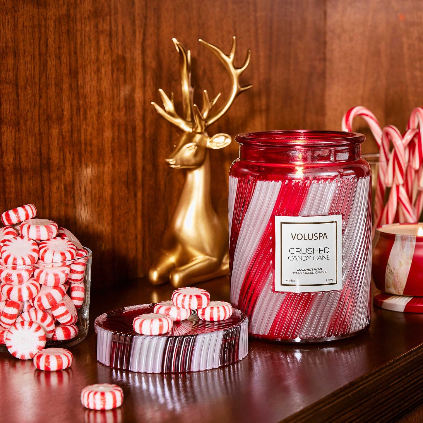 Crushed Candy Cane Glass Jar Candle