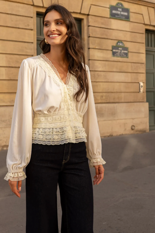The Ecru Velvet Top with Button Detail