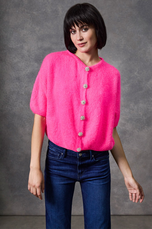 The Eva Short Sleeve Crystal Button Cardigan