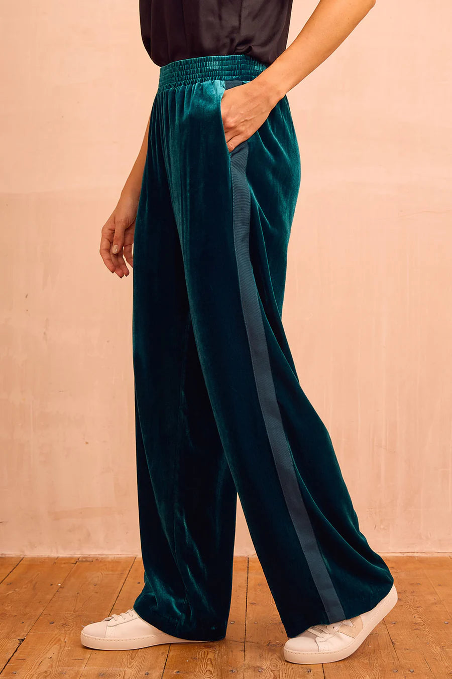 Asha Teal Velvet Trousers by Aspiga London