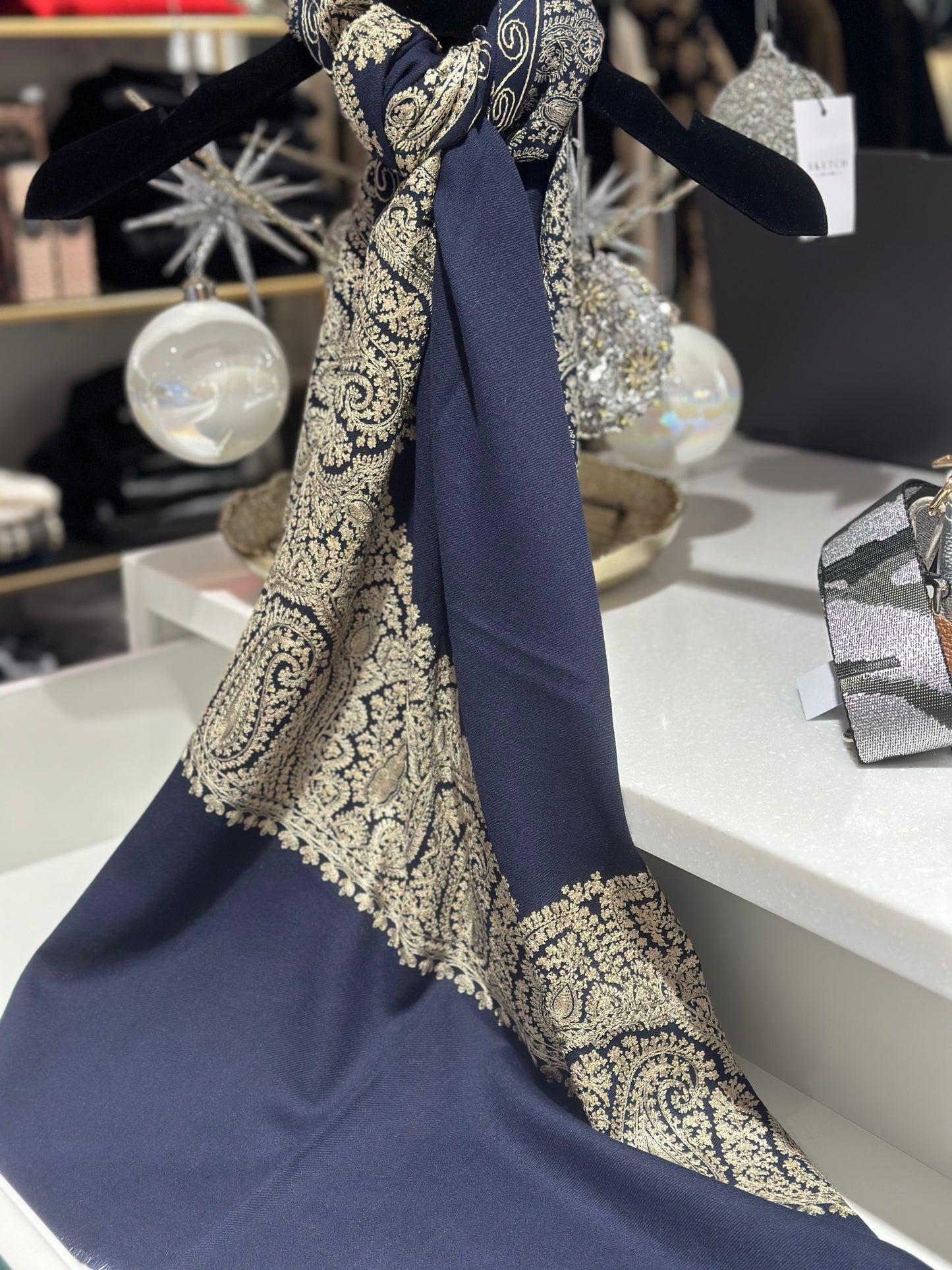 Prianka Midnight and Gold Hand Embroidered Wrap