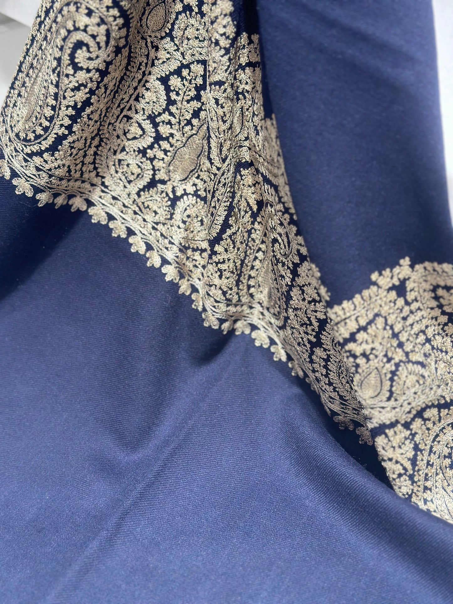 Prianka Midnight and Gold Hand Embroidered Wrap