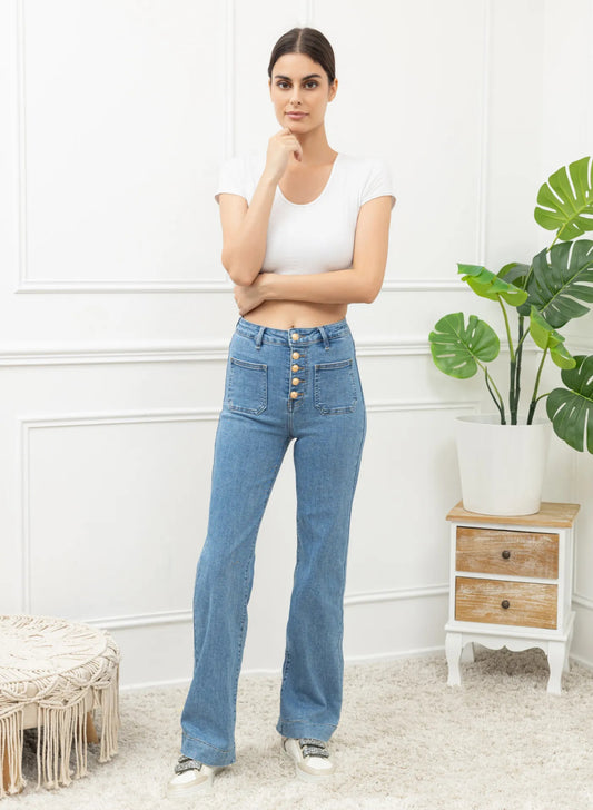 Frida Gold Button Straight Leg Jean