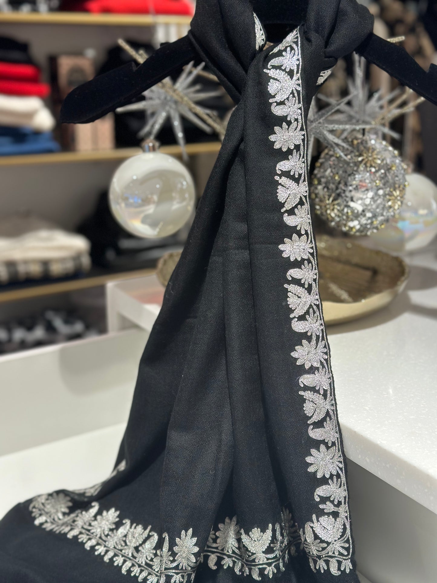 Zendaya Black and Silver Floral Embroidered Wrap