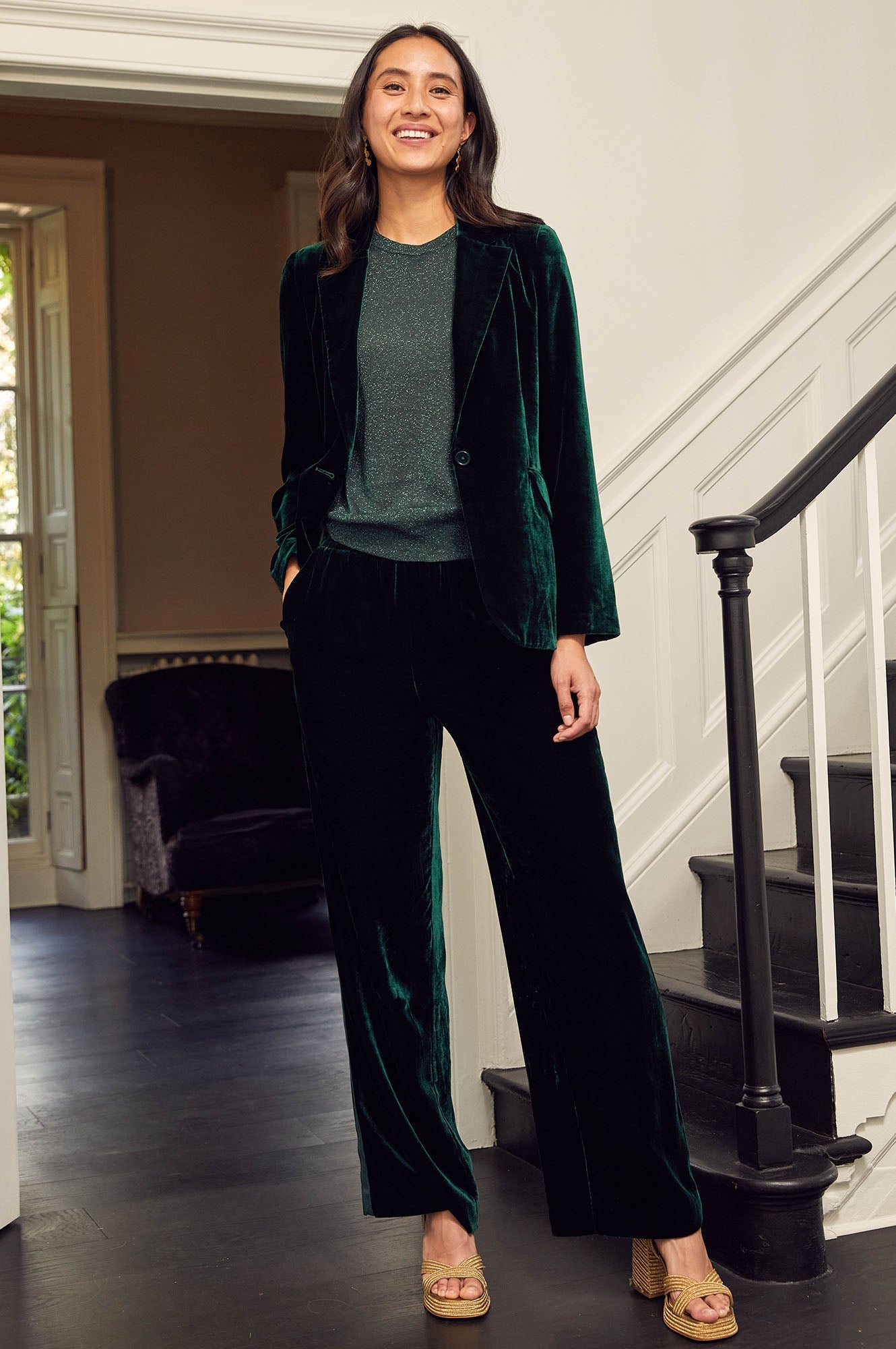 Asha Emerald Velvet Blazer by Aspiga London