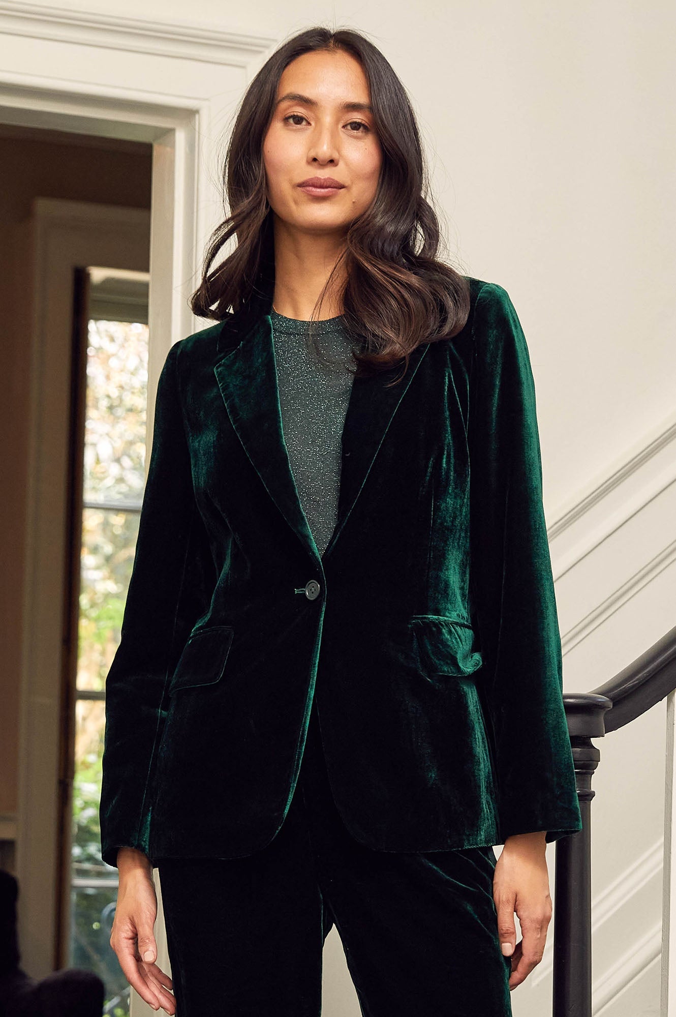 Asha Emerald Velvet Blazer by Aspiga London