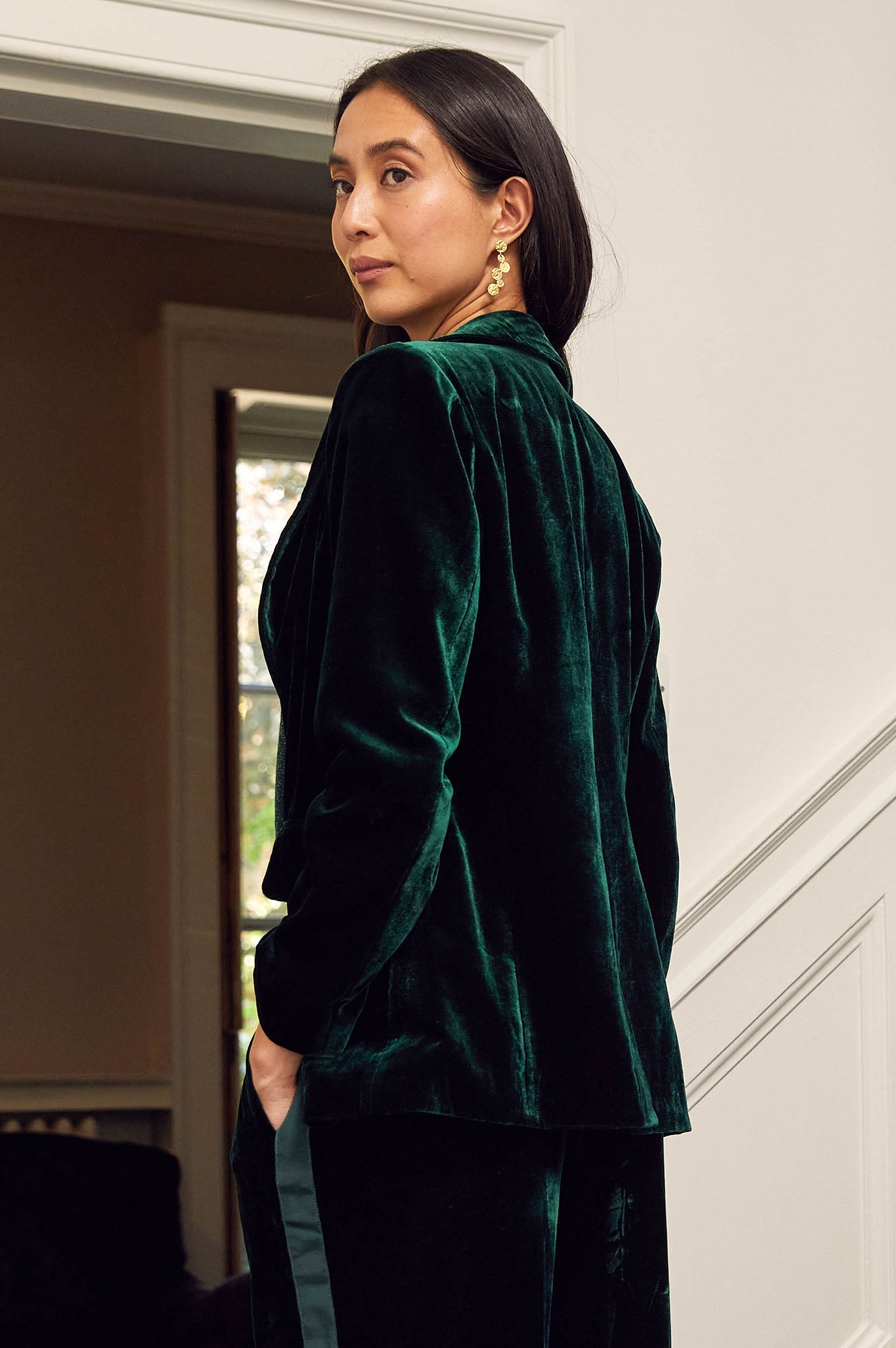 Asha Emerald Velvet Blazer by Aspiga London