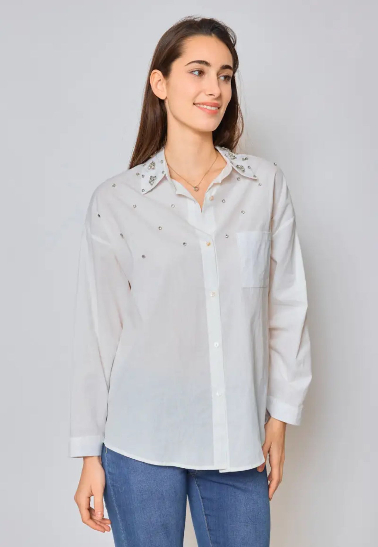 Shirt with Swarovski Collar