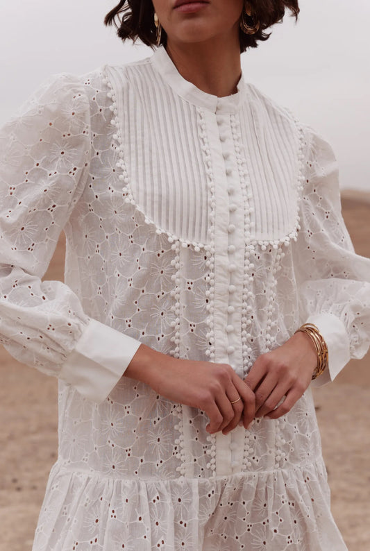 Cotton Button Dress in Broderie Anglaise