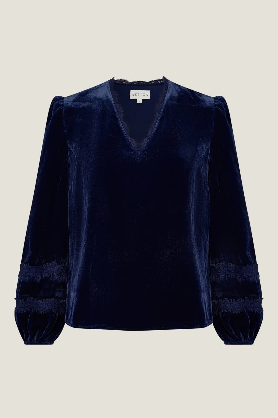 Claudette Navy Velvet Lace Blouse by Aspiga London