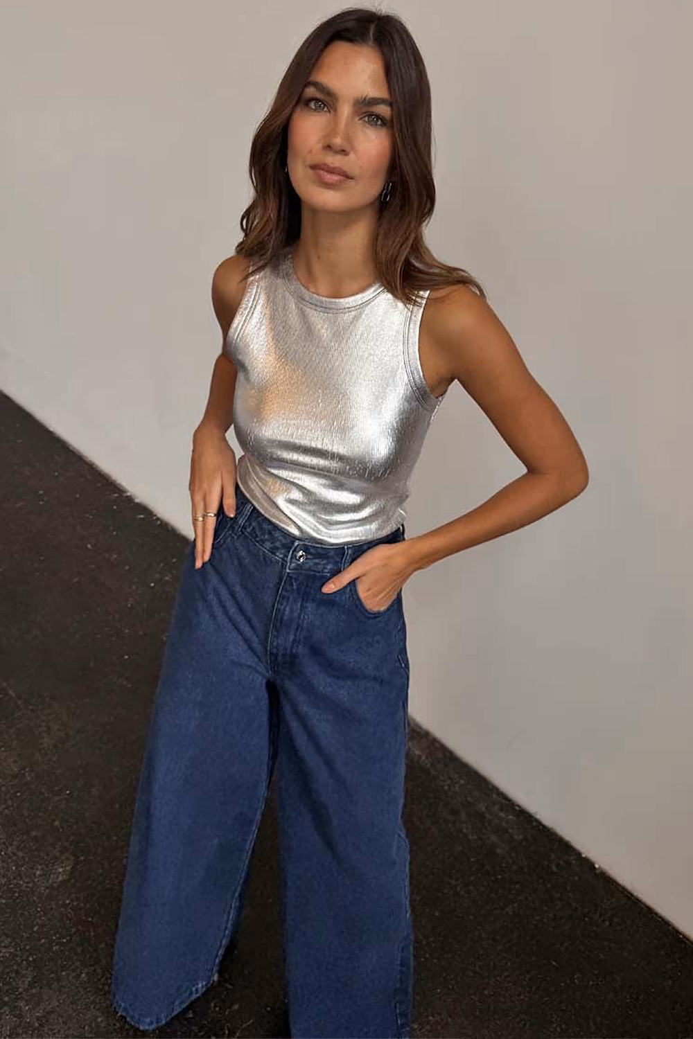 Silver Ribbed Tank Top