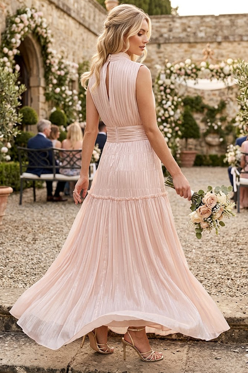 The Petra Peach Midi Dress